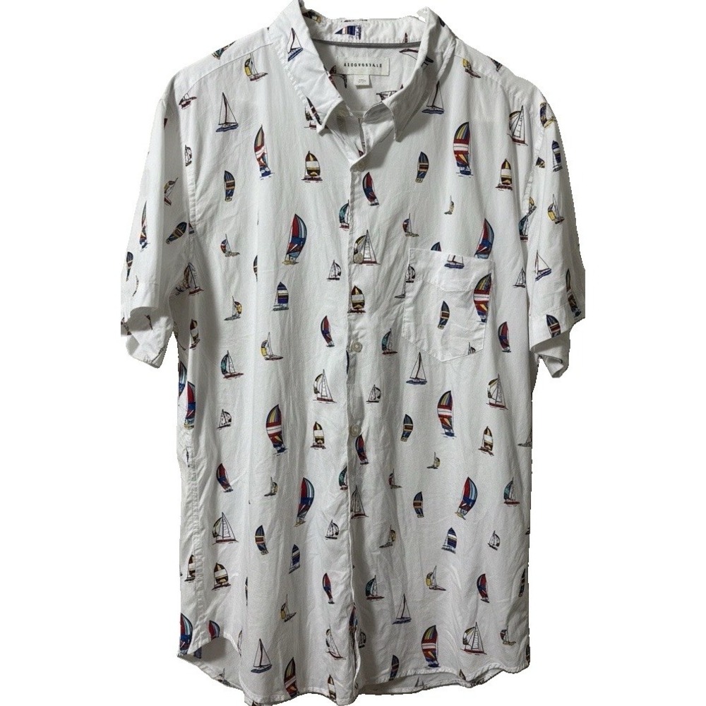Aeropostale Men's Button Down Shirt L All Over Sailboat Print Ocean Lake Resort